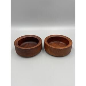 Vintage Genuine Teak Wood Salad Fruit Brown Wooden Bowls Set Of 2